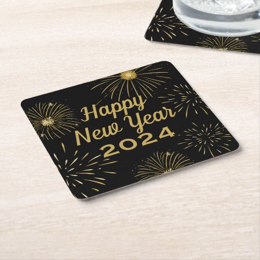 Gold Black Elegant Happy New Year 2025 Party Rechteckiger Pappuntersetzer (angewinkelt)