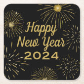Gold Black Elegant Happy New Year 2025 Party Rechteckiger Pappuntersetzer (Vorderseite)