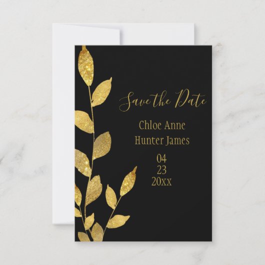 Gold Black Elegant Leaf Moderner Chic Save The Date (Vorderseite)
