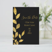 Gold Black Elegant Leaf Moderner Chic Save The Date (Stehend Vorderseite)