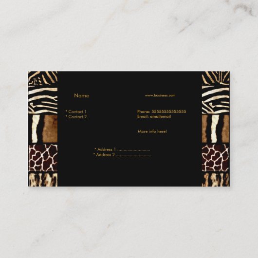 Gold Black Elegant Mixed Zebra Leopard Tiger Visitenkarte (Rückseite)