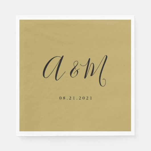 Gold Black Elegant Monogram Wedding Serviette (Vorderseite)