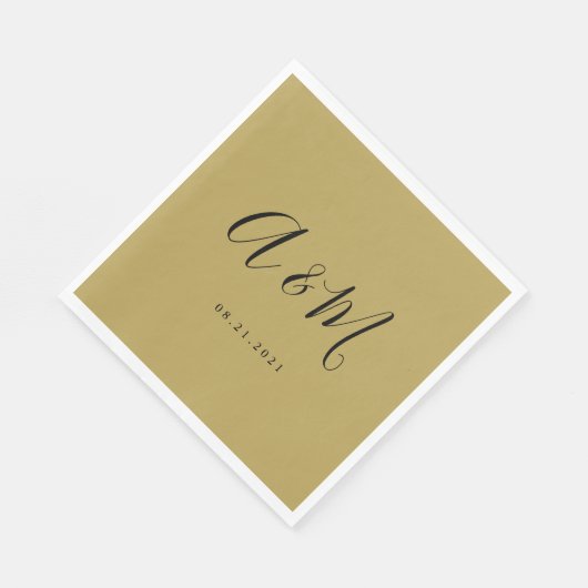 Gold Black Elegant Monogram Wedding Serviette (Ecke)