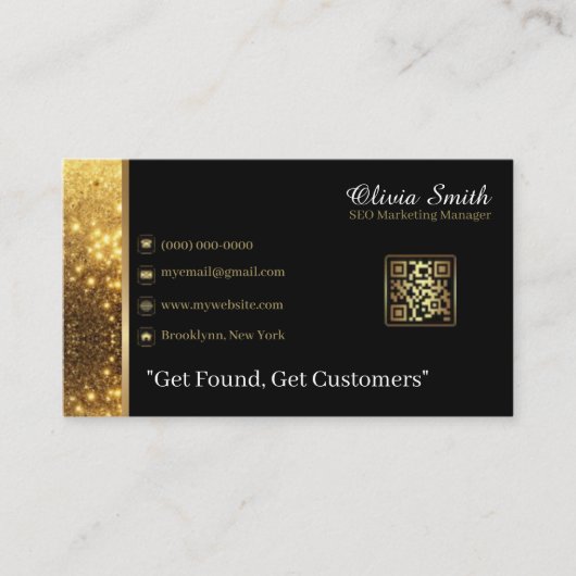 Gold Black Elegant QR Code Business Card 19 Visitenkarte (Vorderseite)