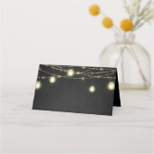 Gold Black Elegant Script String Lights Platzkarte (Rückseite)