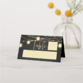 Gold Black Elegant Script String Lights Platzkarte (Vorderseite)