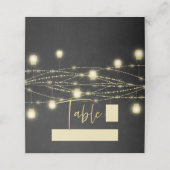 Gold Black Elegant Script String Lights Platzkarte (Außenseite Aufgefaltet)