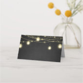 Gold Black Elegant Script String Lights Platzkarte (Rückseite)
