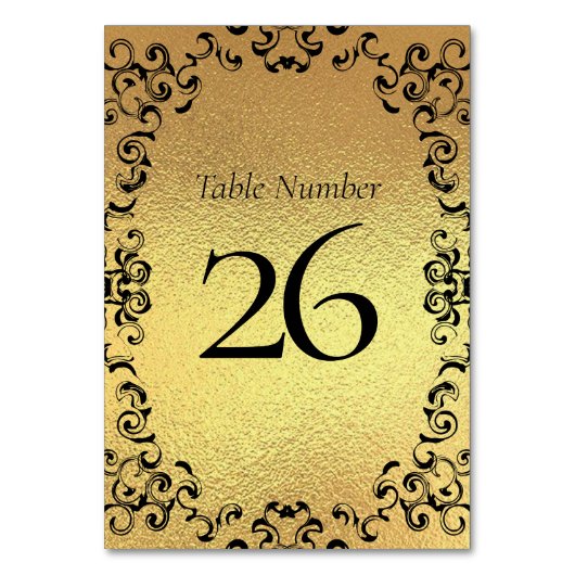 Gold Black Elegant Swirl Gotische Hochzeit Tischnummer (Rückseite)