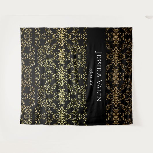 Gold Black Elegant Swirl Gotische Hochzeit Wandteppich (Vorderseite (Horizontal))