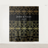 Gold Black Elegant Swirl Gotische Hochzeit Wandteppich (Vorderseite)