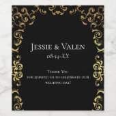 Gold Black Elegant Swirl Gotische Hochzeit Weinetikett (Einzelnes Label)
