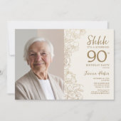 Gold Black Elegant Überraschung Foto 90. Geburtsta Einladung (Vorderseite)