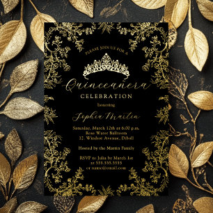 Gold Black Elegant Vintag Quinceanera Folieneinladung