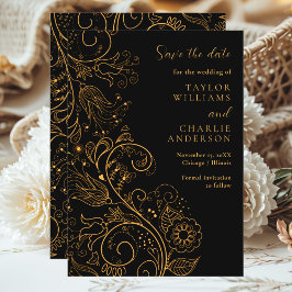 Gold Black Elegante Blumenhochzeit rettet das Datu Save The Date