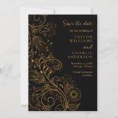 Gold Black Elegante Blumenhochzeit rettet das Datu Save The Date (Vorderseite)