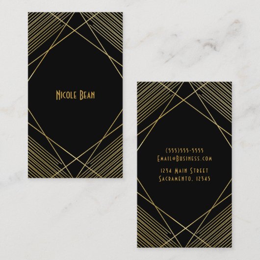 Gold & Black Elegante Moderner geometrischer Glam Visitenkarte (Vorne/Hinten)