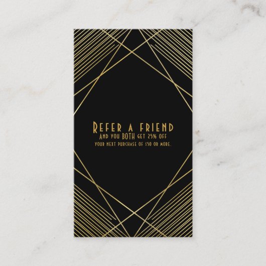 Gold Black Elegante Moderner Glam Deko Empfehlungskarte (Vorderseite)