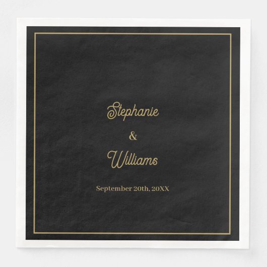 Gold Black Elegante Name Einfache Minimale Hochzei Serviette (Vorderseite)