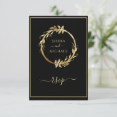 Gold Black Eucalyptus Foliage Wreath Wedding RSVP Karte (Stehend Vorderseite)