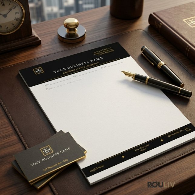 Gold Black Executive Letterhead | Luxury Business  Briefbogen (Gold Navy Executive Letterhead | Luxury Business Stationery)