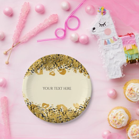 Gold & Black Exotic Jungle Cheetah Glam Creme Pappteller (Party)