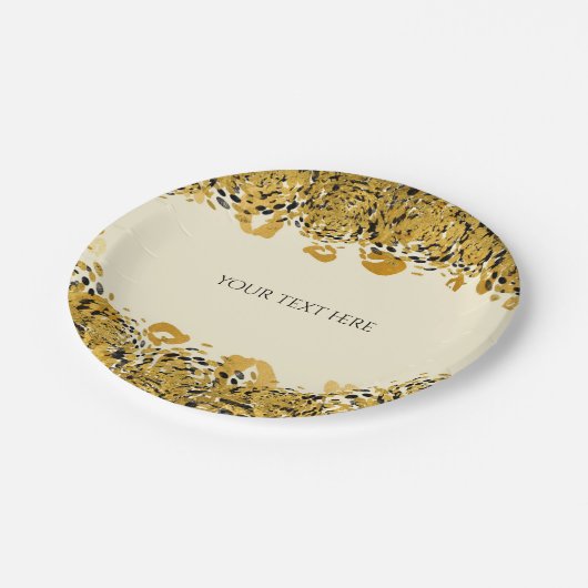 Gold & Black Exotic Jungle Cheetah Glam Creme Pappteller (Schrägansicht)