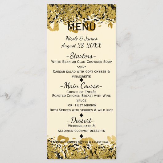 Gold & Black Exotic Jungle Cheetah Glam Menü Menükarte (Vorderseite)