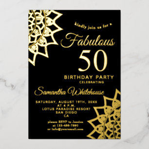 Gold Black Fabulous 50 Birthday Foil Einladung