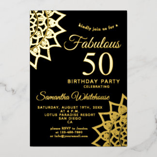 Gold Black Fabulous 50 Birthday Foil Einladung