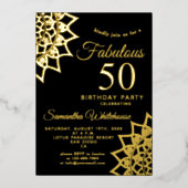 Gold Black Fabulous 50 Birthday Foil Einladung (Vorderseite)