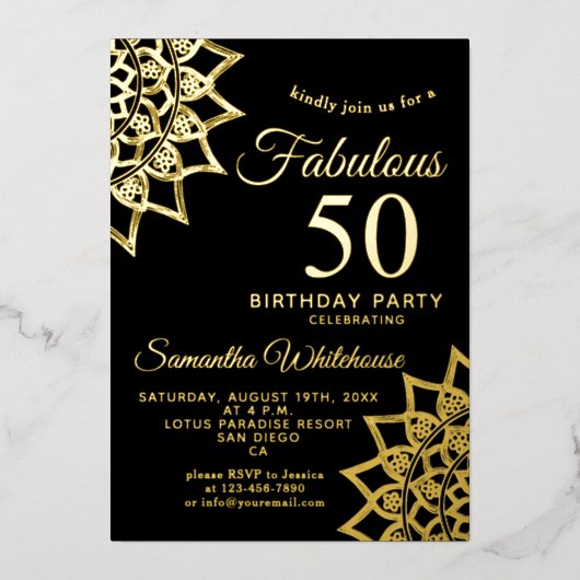 Gold Black Fabulous 50 Birthday Foil Einladung (Vorderseite)