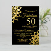 Gold Black Fabulous 50 Birthday Foil Einladung (Stehend vorne)