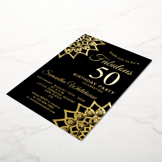 Gold Black Fabulous 50 Birthday Foil Einladung (Gedreht)