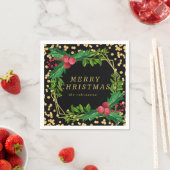 Gold Black Family Christmas Party Holly Glitzer Serviette (Beispiel)