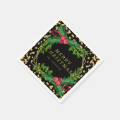Gold Black Family Christmas Party Holly Glitzer Serviette (Ecke)