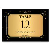 Gold Black Festive Confetti Wedding Tischnummer (Rückseite)