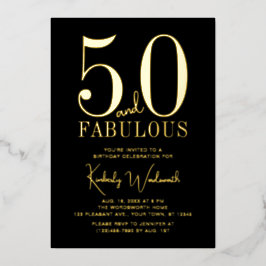 Gold Black Fifty and Fabulous 50th Birthday Party Folieneinladung