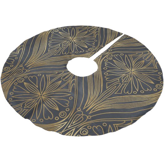 Gold Black Filigree Damask Polyester Weihnachtsbaumdecke (Schrägansicht)