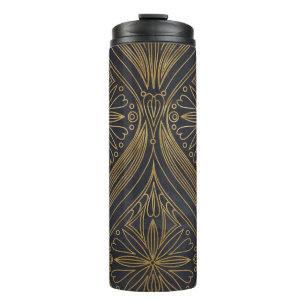 Gold Black Filigree Damask Thermosbecher