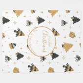 Gold Black First Christmas Tree Muster Custom Fleecedecke (Vorderseite (Horizontal))