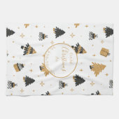 Gold Black First Christmas Tree Muster Custom Geschirrtuch (Horizontal)