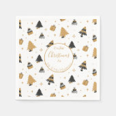 Gold Black First Christmas Tree Musterpapier Serviette (Vorderseite)