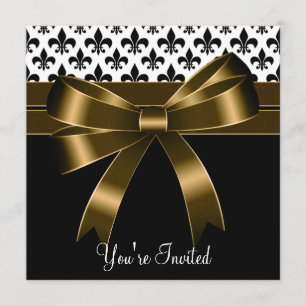 Gold & Black Fleur De Lis Party Einladung