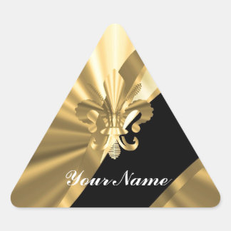 Gold & Black Fleur de lys Dreieckiger Aufkleber