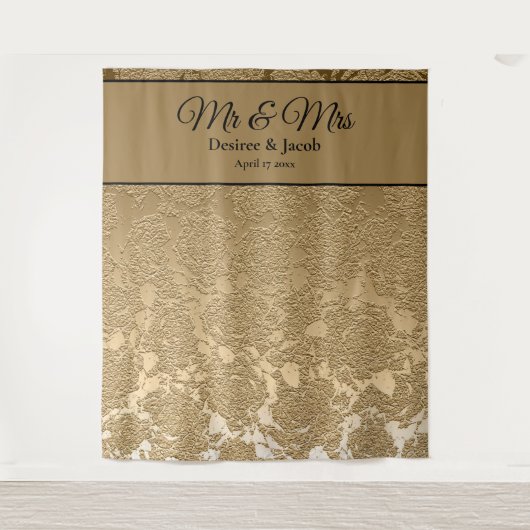 Gold Black Floral Foto Stand Hochzeitsvorhang Wandteppich (Vorderseite)