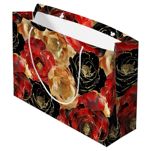 Gold Black Floral Party Brautparty Große Geschenktüte (Rückseite Schrägansicht)
