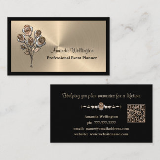 Gold & Black Floral QR Code Business Card Visitenkarte