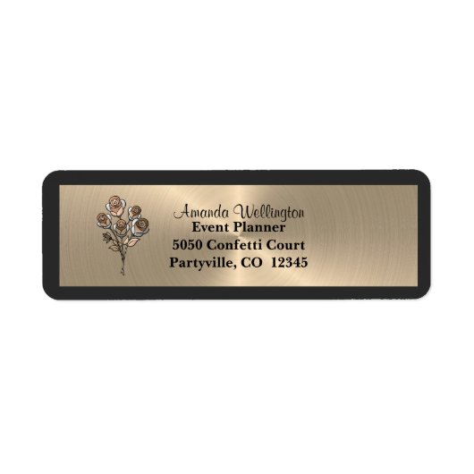 Gold & Black Floral Roses Return Address Label (Vorne)