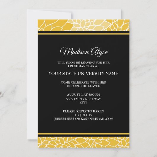 Gold Black Floral Uni Trunk Party Foto laden Einladung (Vorderseite)